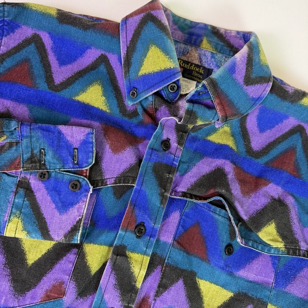 Vintage Ruddock Bros Aztec Western Shirt Men's Small Extra Long Tail USA Made